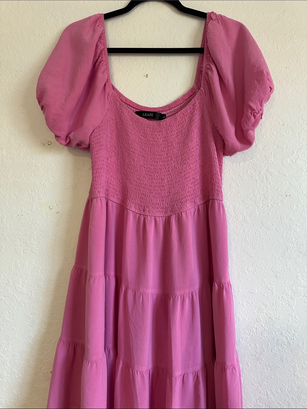 Fuchsia Puff Sleeve Tiered Maxi Dress